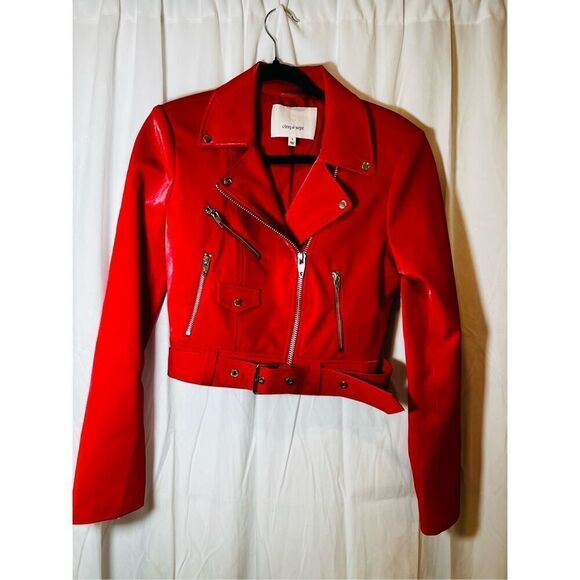 NEW Cinq a Sept Women's Zoe Faux Leather Sangria Moto Jacket Red Size Small NWOT - Picture 2 of 8
